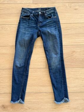 Miss Me Dark Wash Ankle Skinny with Frayed Hem